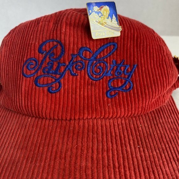 VTG 80s ski park city Utah corduroy hat RED RARE - Picture 3 of 12